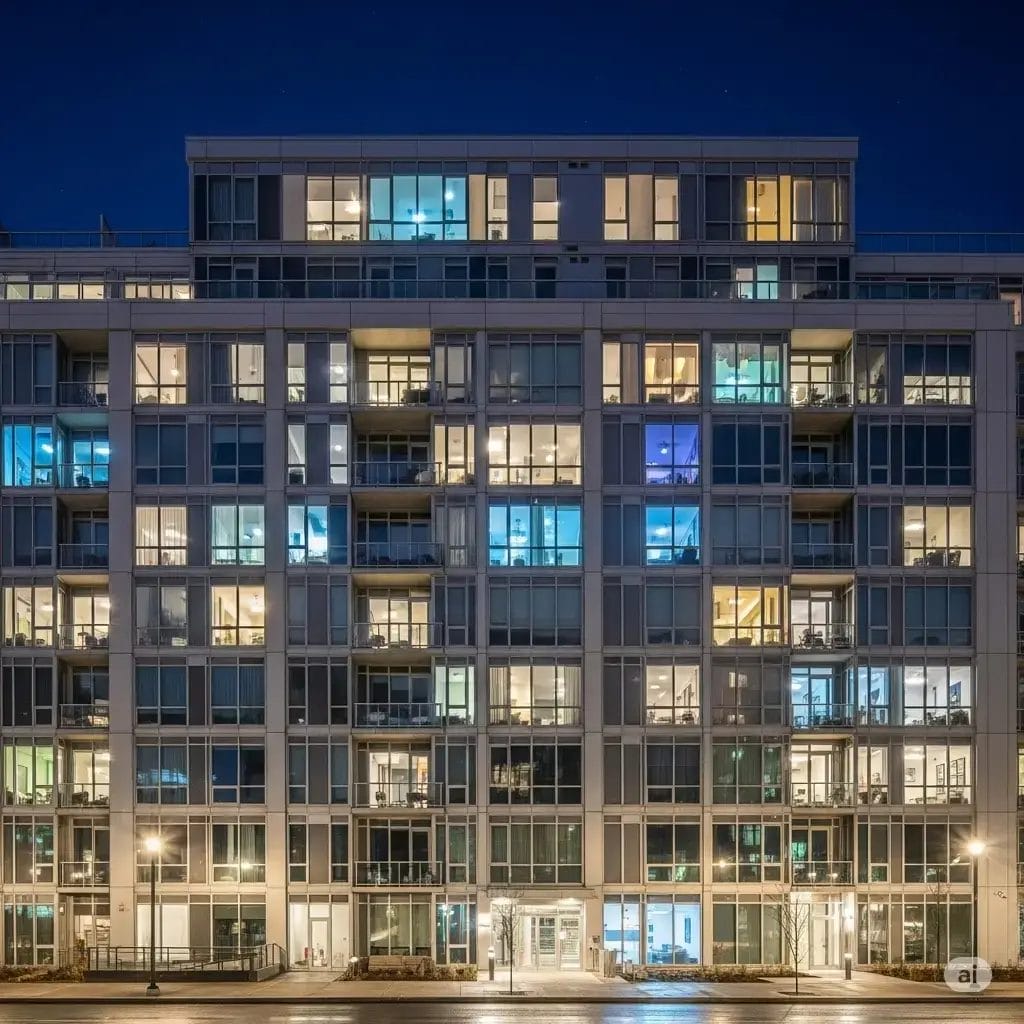 bir apartman binasında farklı farklı dairelerin aydınlatalatının araasındaki farkı gösteriyor